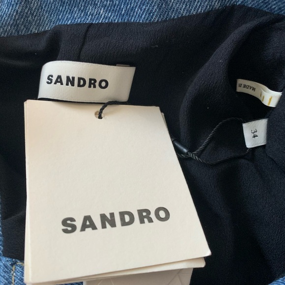 NWT Sandro Brooke Mixed Media Shirt Dress Size US 2 / FR 34 Blue Tweed and Denim - Picture 7 of 16